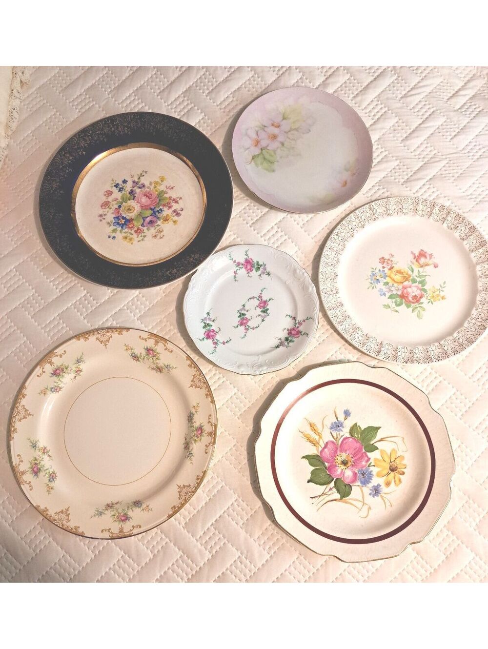 Vintage 6 Pc Assortment Porcelain & Ceramic Plates Floral/China-Painted
